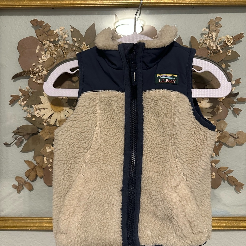 L.L. Bean Cream and Navy Fleece Vest